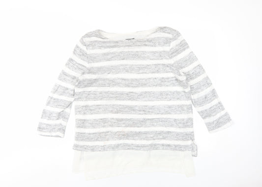 Phase Eight Womens Grey Striped Viscose Basic T-Shirt Size 12 Round Neck