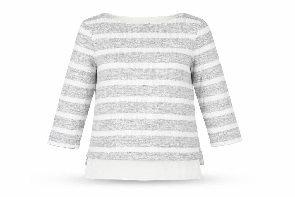 Phase Eight Womens Grey Striped Viscose Basic T-Shirt Size 12 Round Neck