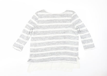 Phase Eight Womens Grey Striped Viscose Basic T-Shirt Size 12 Round Neck