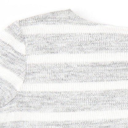 Phase Eight Womens Grey Striped Viscose Basic T-Shirt Size 12 Round Neck