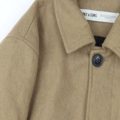 Close-up detail of Only & Sons men’s beige overcoat coat, size L, button