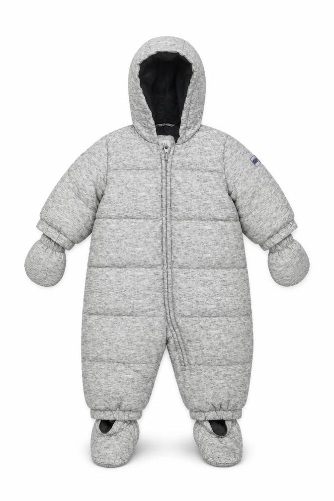 Gap Baby Grey Puffer Jacket Snowsuit Size 9-12 Months Zip - With Mittens & Shoes