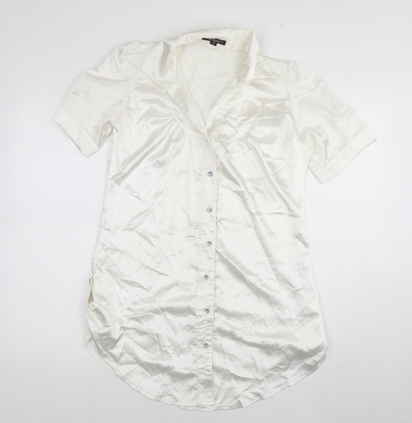 Kurt Muller Womens White Polyester Shirt Dress Size 12 Collared Button