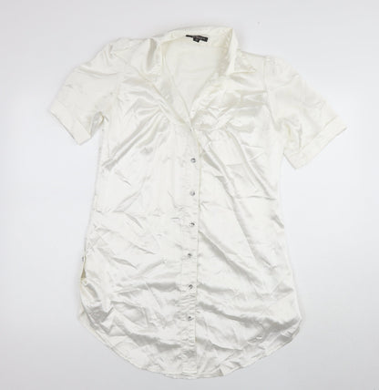 Kurt Muller Womens White Polyester Shirt Dress Size 12 Collared Button