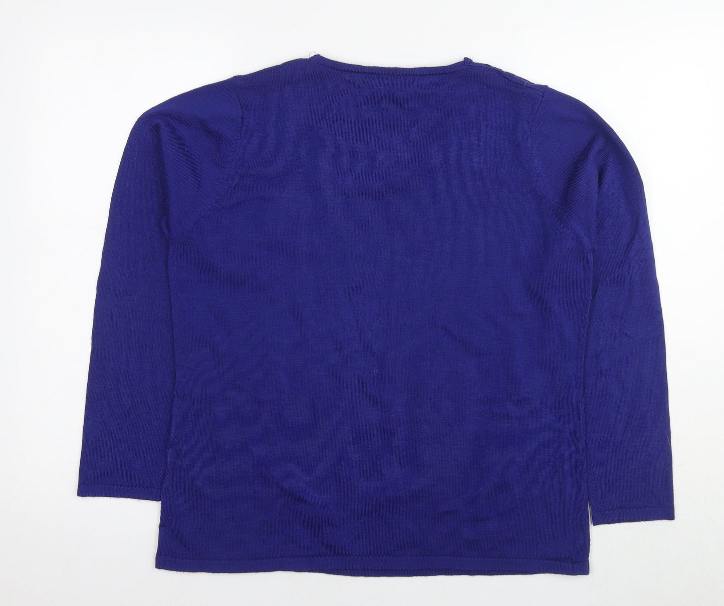 Bonmarché Womens Blue Round Neck Acrylic Pullover Jumper Size M - Lace Detail