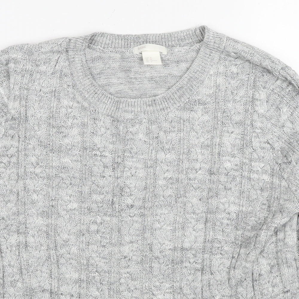 H&M Womens Grey Round Neck Acrylic Pullover Jumper Size M