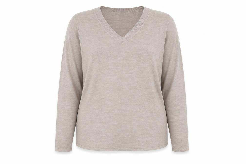 Bonmarché Womens Beige V-Neck Acrylic Pullover Jumper Size 16 - Size 16-18