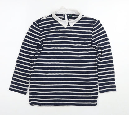 Jump Womens Blue Collared Striped Viscose Pullover Jumper Size XS