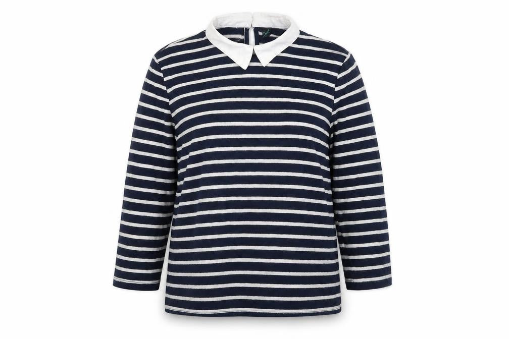 Jump Womens Blue Collared Striped Viscose Pullover Jumper Size XS