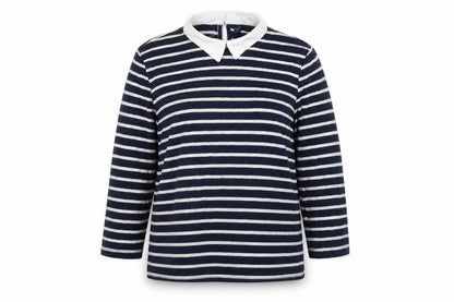 Jump Womens Blue Collared Striped Viscose Pullover Jumper Size XS