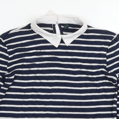 Jump Womens Blue Collared Striped Viscose Pullover Jumper Size XS
