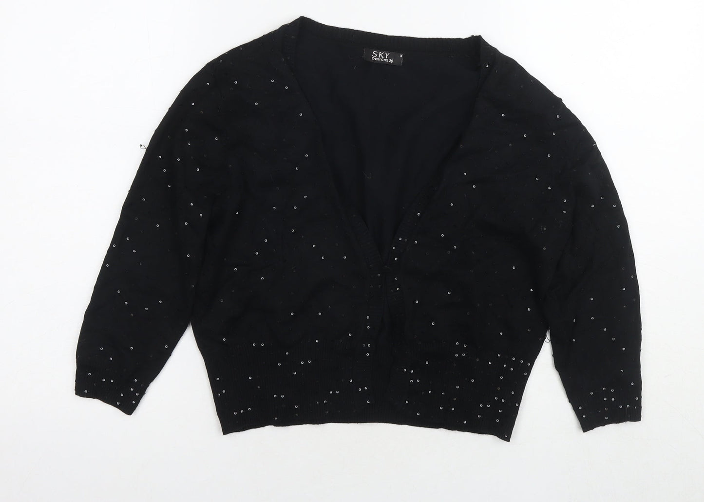 Sky Womens Black Round Neck Viscose Cardigan Jumper Size M