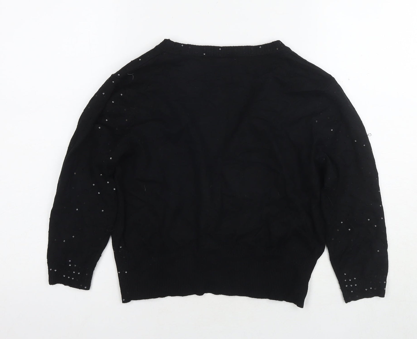 Sky Womens Black Round Neck Viscose Cardigan Jumper Size M