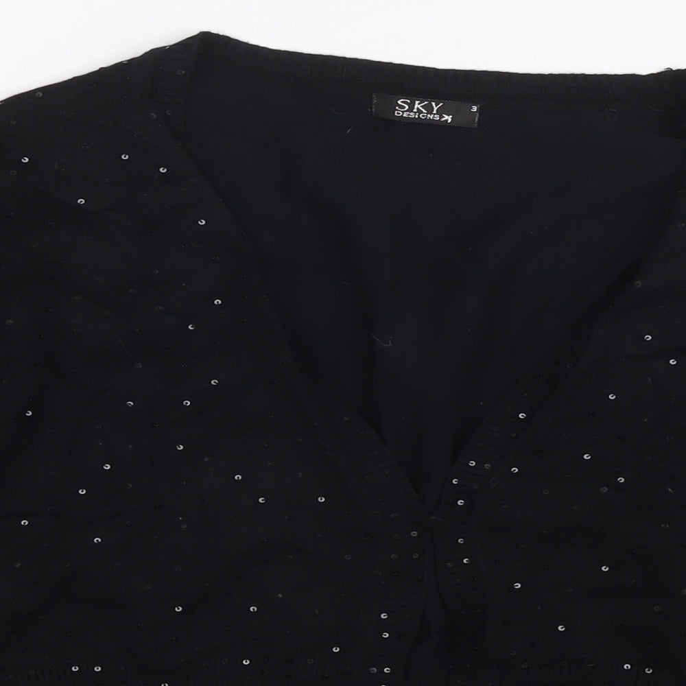 Sky Womens Black Round Neck Viscose Cardigan Jumper Size M