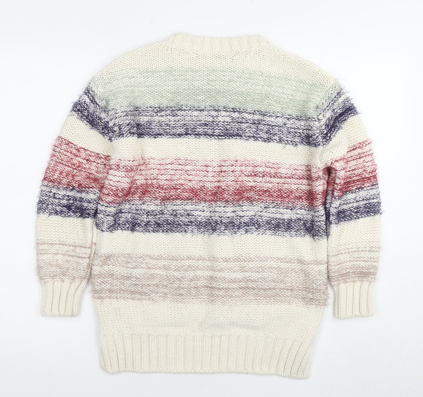 Zara Womens Multicoloured Round Neck Striped Cotton Pullover Jumper Size S