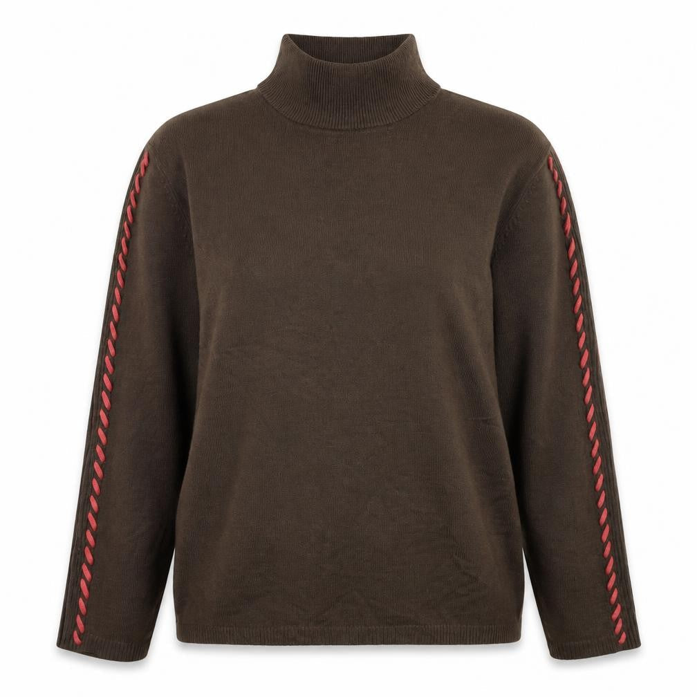 Janique Womens Brown Round Neck Polyester Pullover Jumper Size 14 - Knot Detail