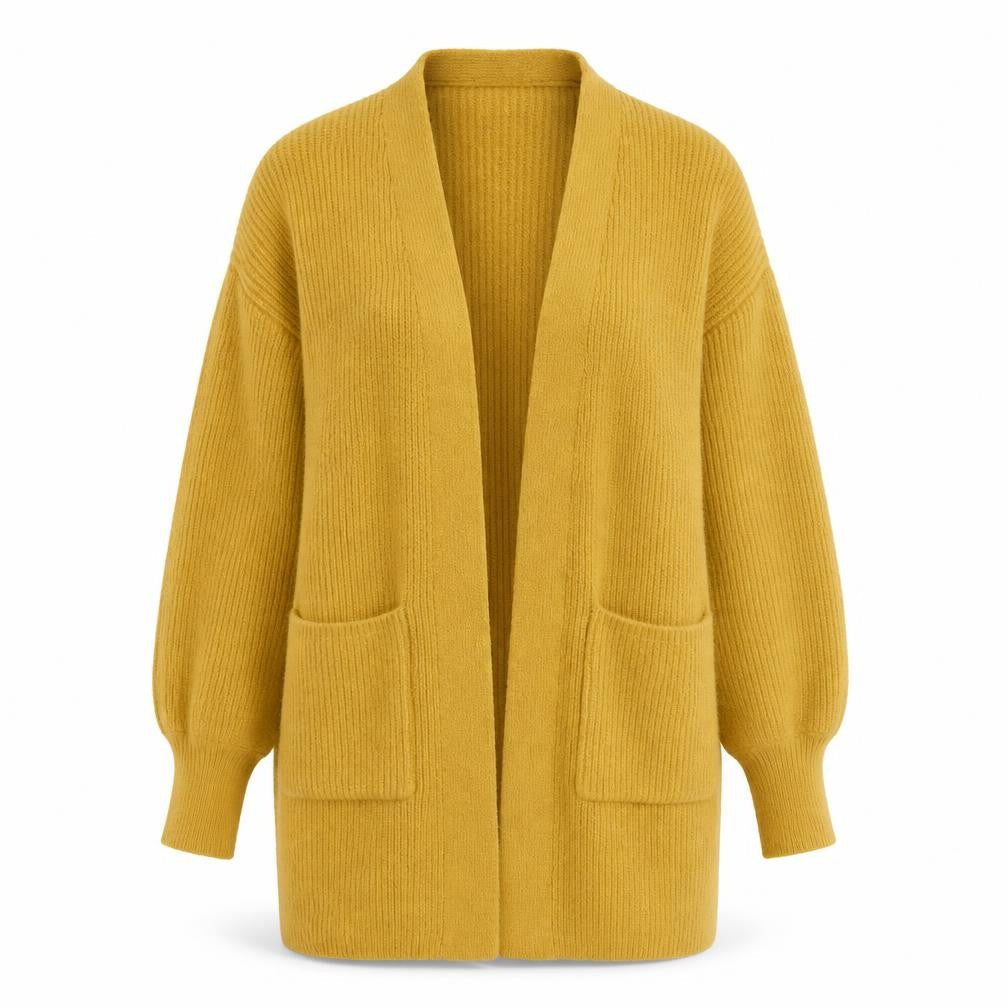 Yumi Womens Yellow V-Neck Acrylic Cardigan Jumper Size S