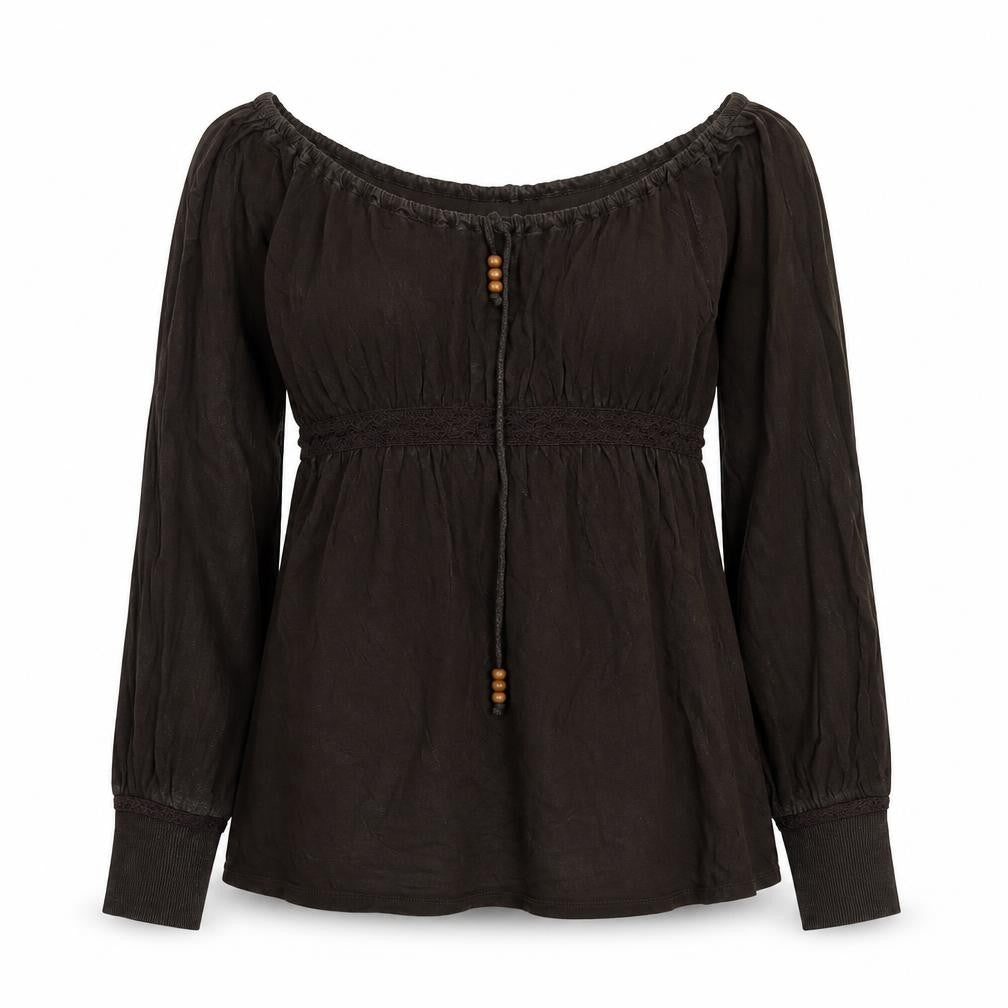 GANT Womens Brown Polyester Basic Blouse Size S Off the Shoulder