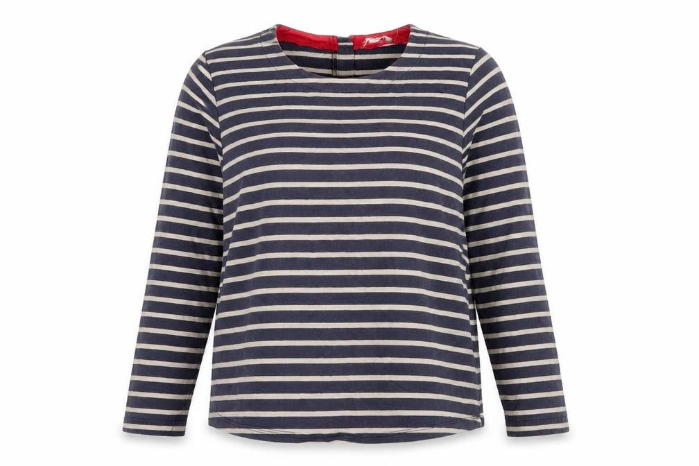 Tulchan Womens Blue Striped Cotton Basic T-Shirt Size 12 Round Neck