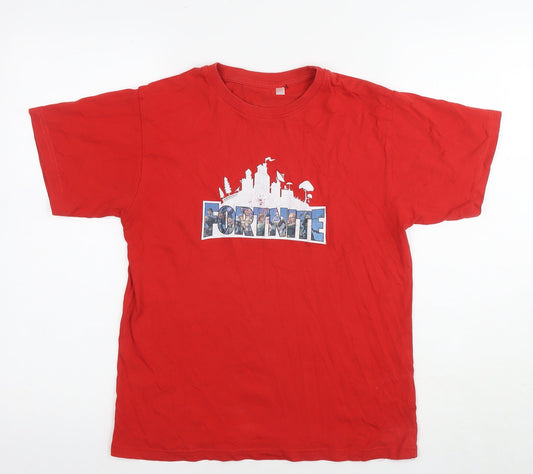 Fortnite Boys Red Cotton Basic T-Shirt Size 12 Years Round Neck Pullover - Age 12-14 Years Logo
