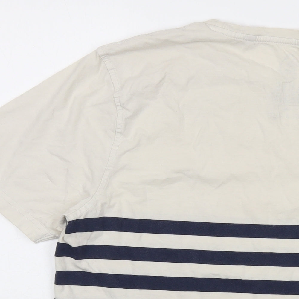 Luke Denim Mens Beige Striped Cotton T-Shirt Size XL Crew Neck