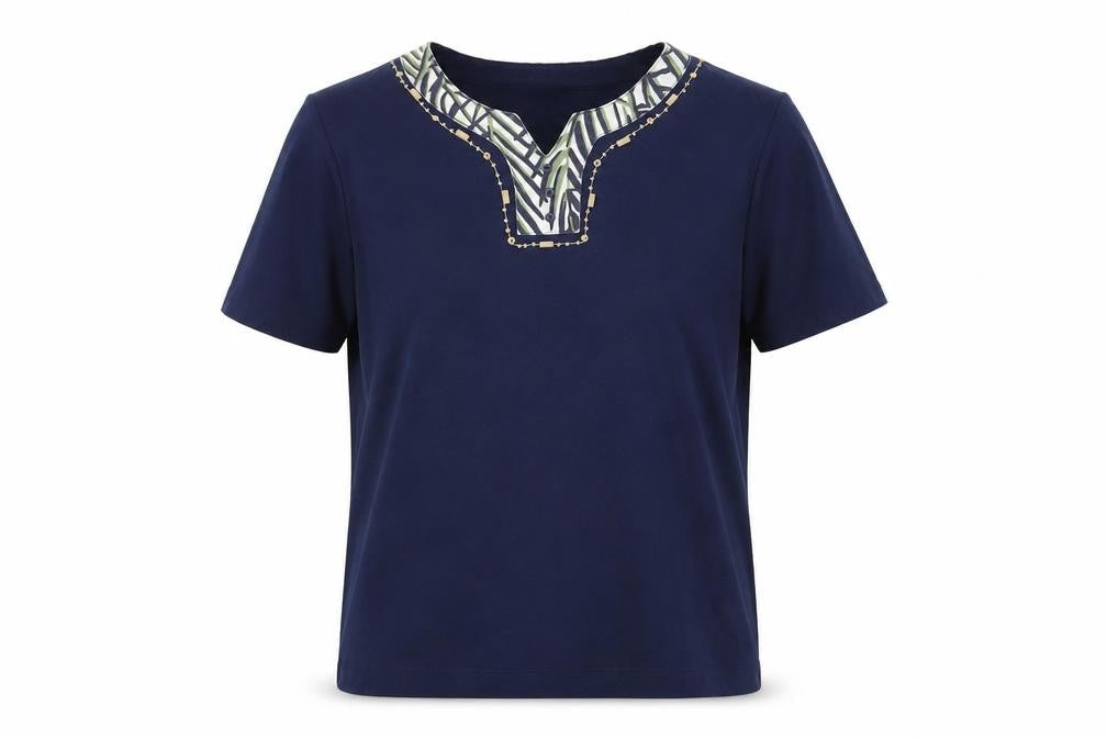 Poppyr Womens Blue Polyester Basic T-Shirt Size 10 V-Neck