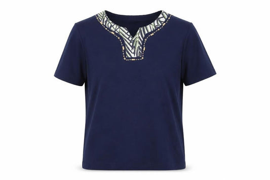 Poppyr Womens Blue Polyester Basic T-Shirt Size 10 V-Neck