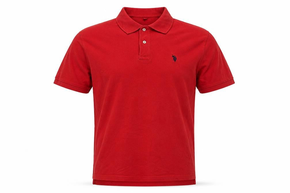 US Polo Assn. Mens Red Cotton Polo Size L Collared Button