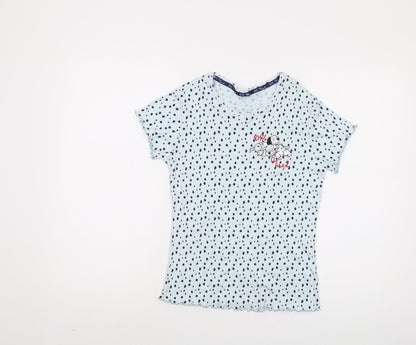 Preloved Disney Womens Blue Geometric Viscose Basic T-Shirt Size 8 Crew Neck - 101 Dalmatians - Front