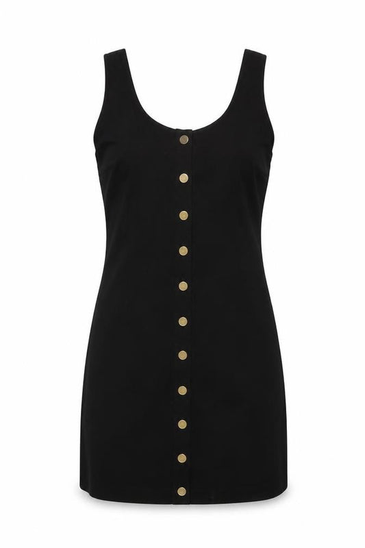 Oasis Womens Black Cotton Mini Size 12 Round Neck Button