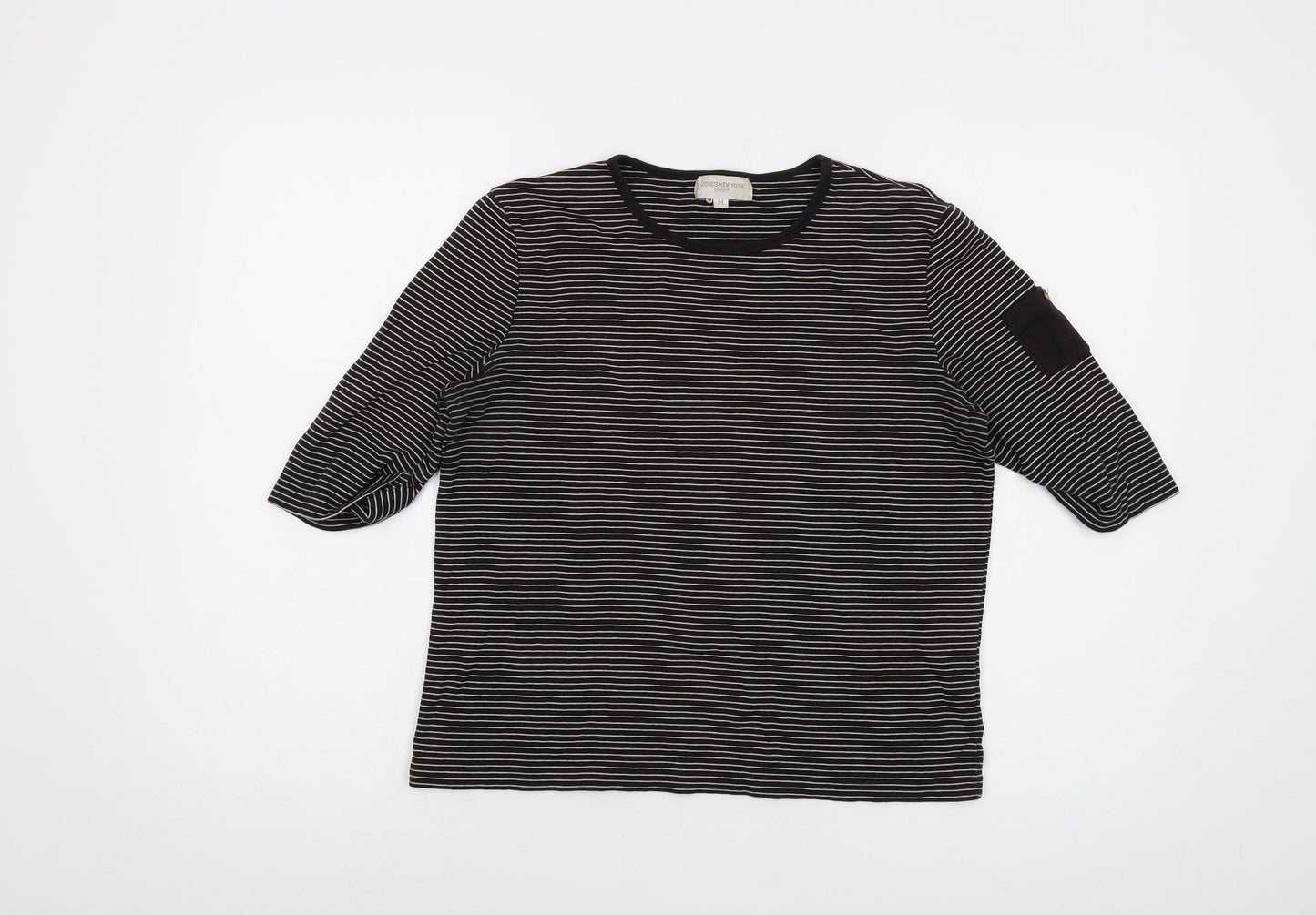 Jones New York Womens Brown Striped Cotton Basic T-Shirt Size M Round Neck