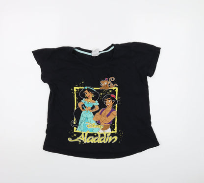 Preloved Disney Womens Black Cotton Basic T-Shirt Size 8 Crew Neck - Front