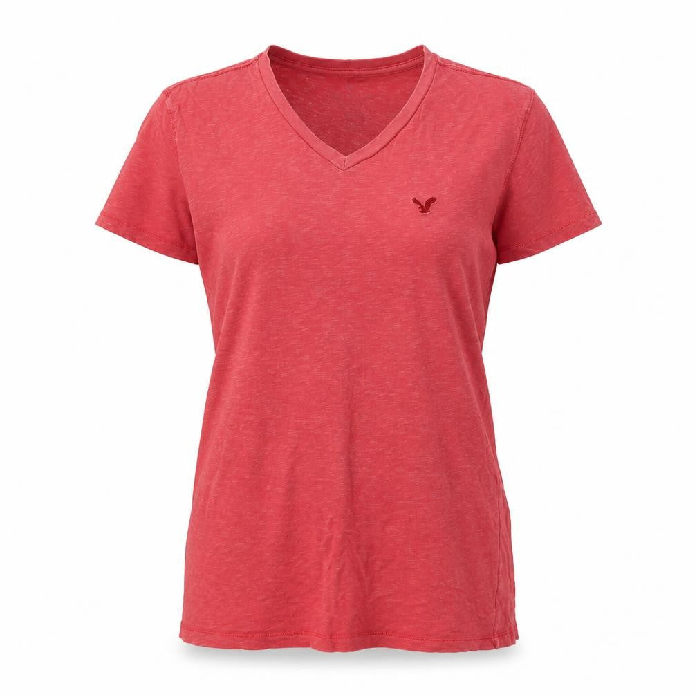 American Eagle Womens Pink Cotton Basic T-Shirt Size XS V-Neck