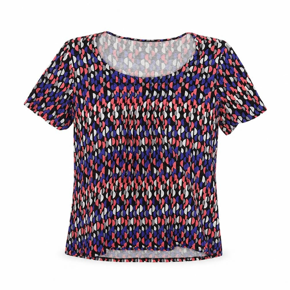 Woolworths Womens Multicoloured Geometric Viscose Basic T-Shirt Size S Round Neck