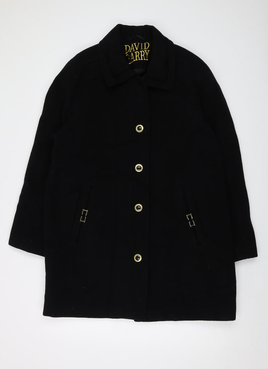 David Barry Womens Black Overcoat Coat Size 14 Button