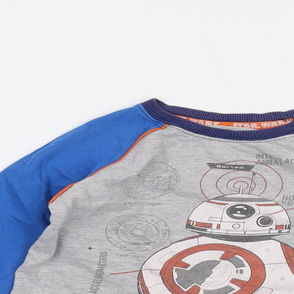 Star Wars Boys Grey Cotton Basic T-Shirt Size 6 Years Crew Neck Pullover
