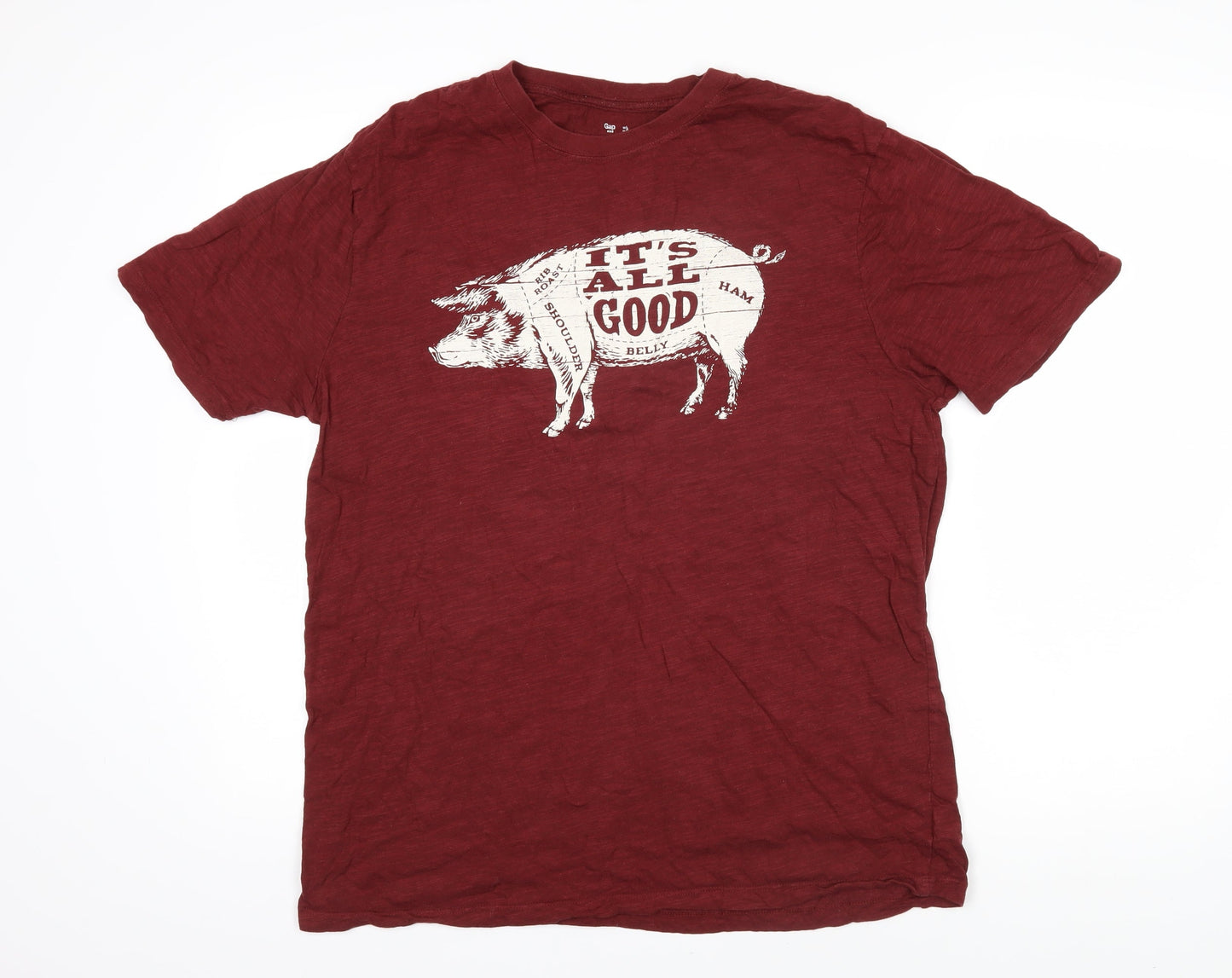 Gap Mens Brown Cotton T-Shirt Size L Round Neck - Its all good, Rib roast Shoulder Ham Belly. Pig