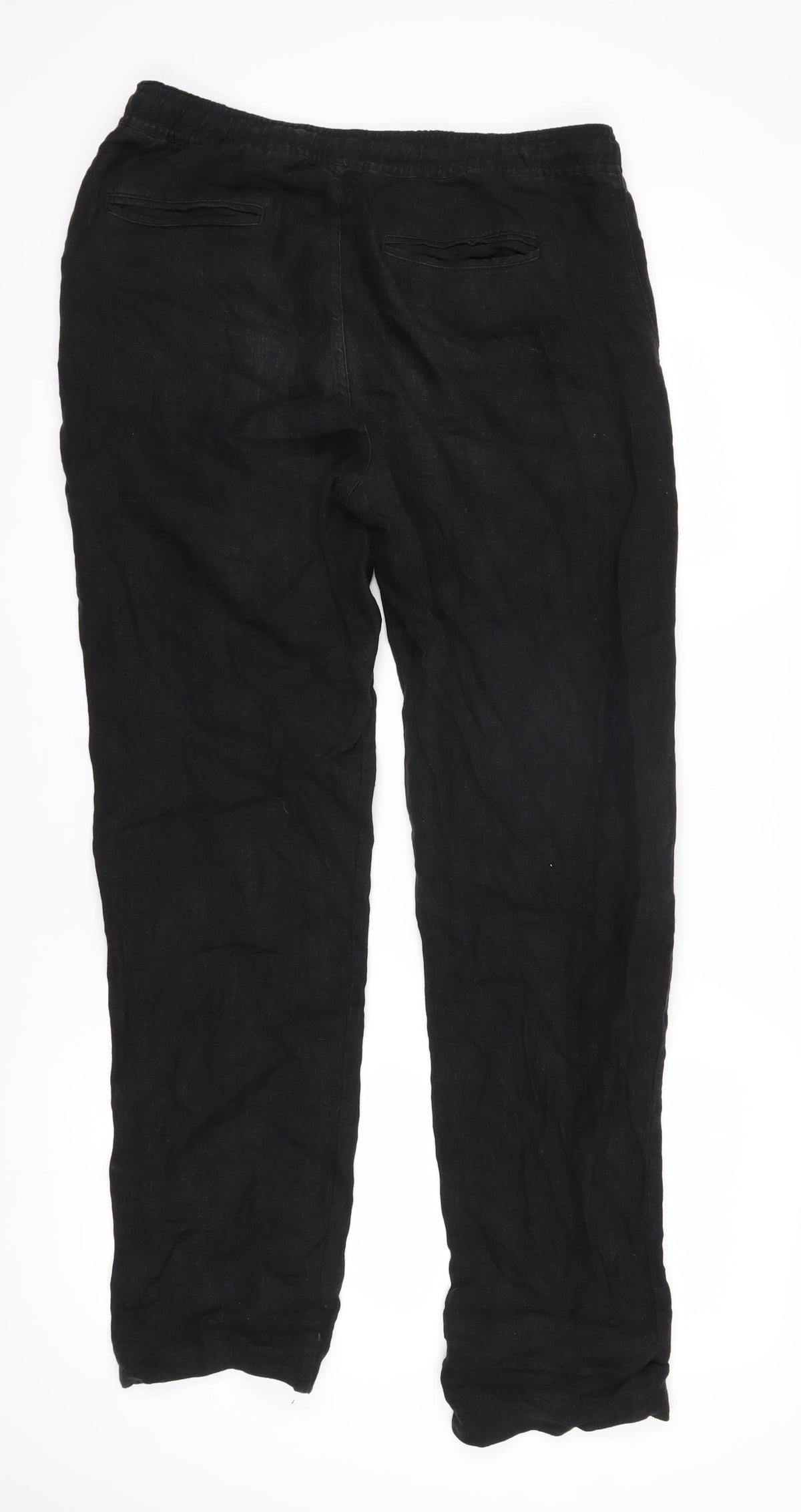 Percival Womens Black Cotton Trousers Size 32 L29 in Regular Tie - Elasticated waist