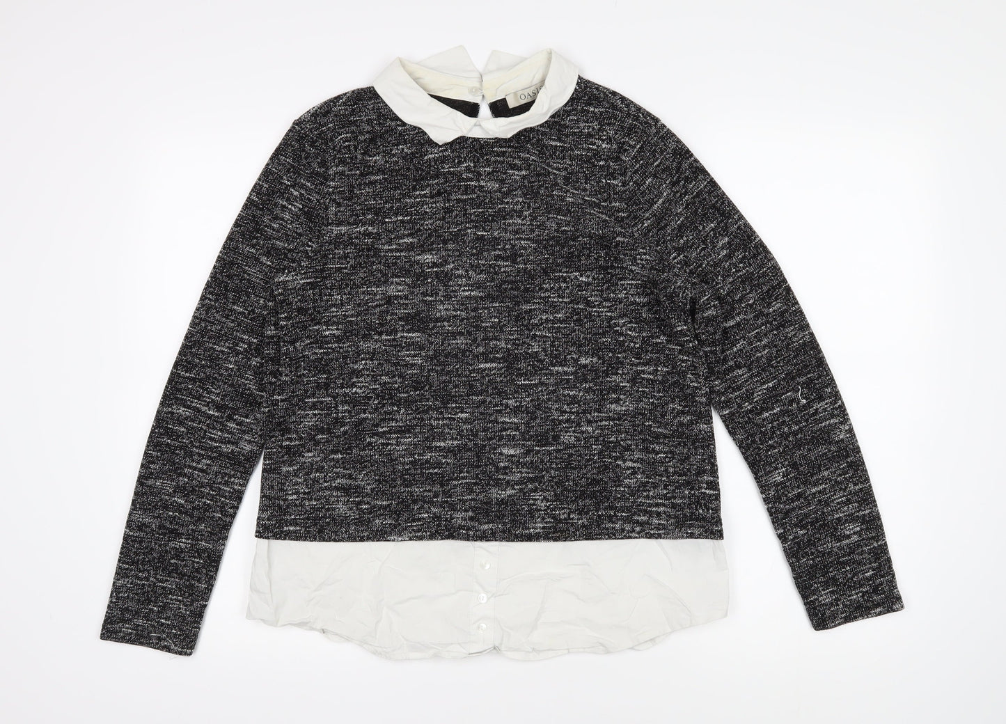 Oasis Womens Black Collared Polyester Pullover Jumper Size M