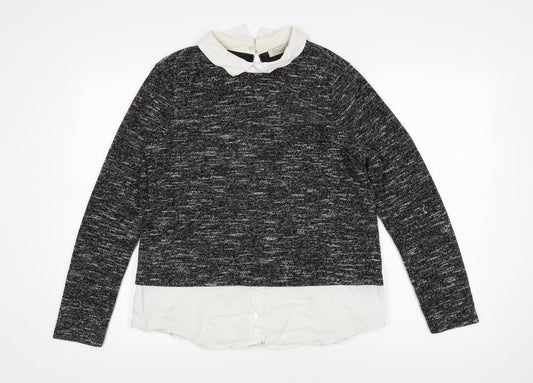 Oasis Womens Black Collared Polyester Pullover Jumper Size M