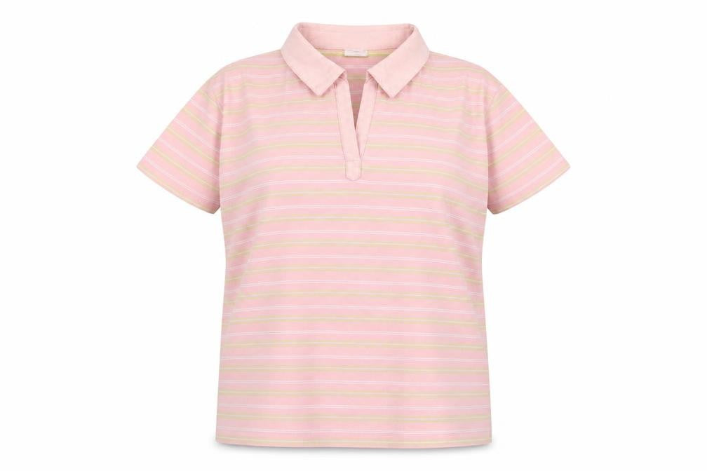 Ethel Austin Womens Pink Striped Polyester Basic Polo Size M Collared