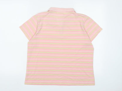 Ethel Austin Womens Pink Striped Polyester Basic Polo Size M Collared