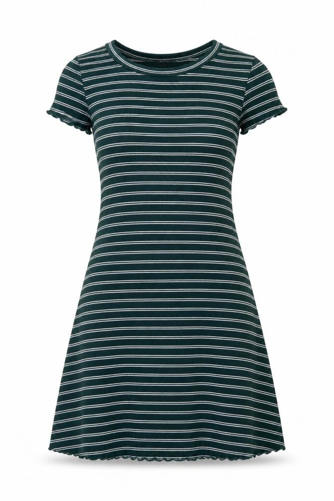 Forever 21 Womens Green Striped Viscose A-Line Size S Boat Neck Pullover - Lettuce Edging