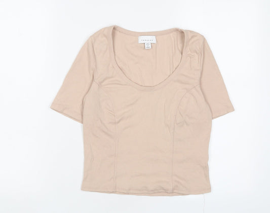 Topshop Womens Pink Cotton Cropped T-Shirt Size 12 Scoop Neck