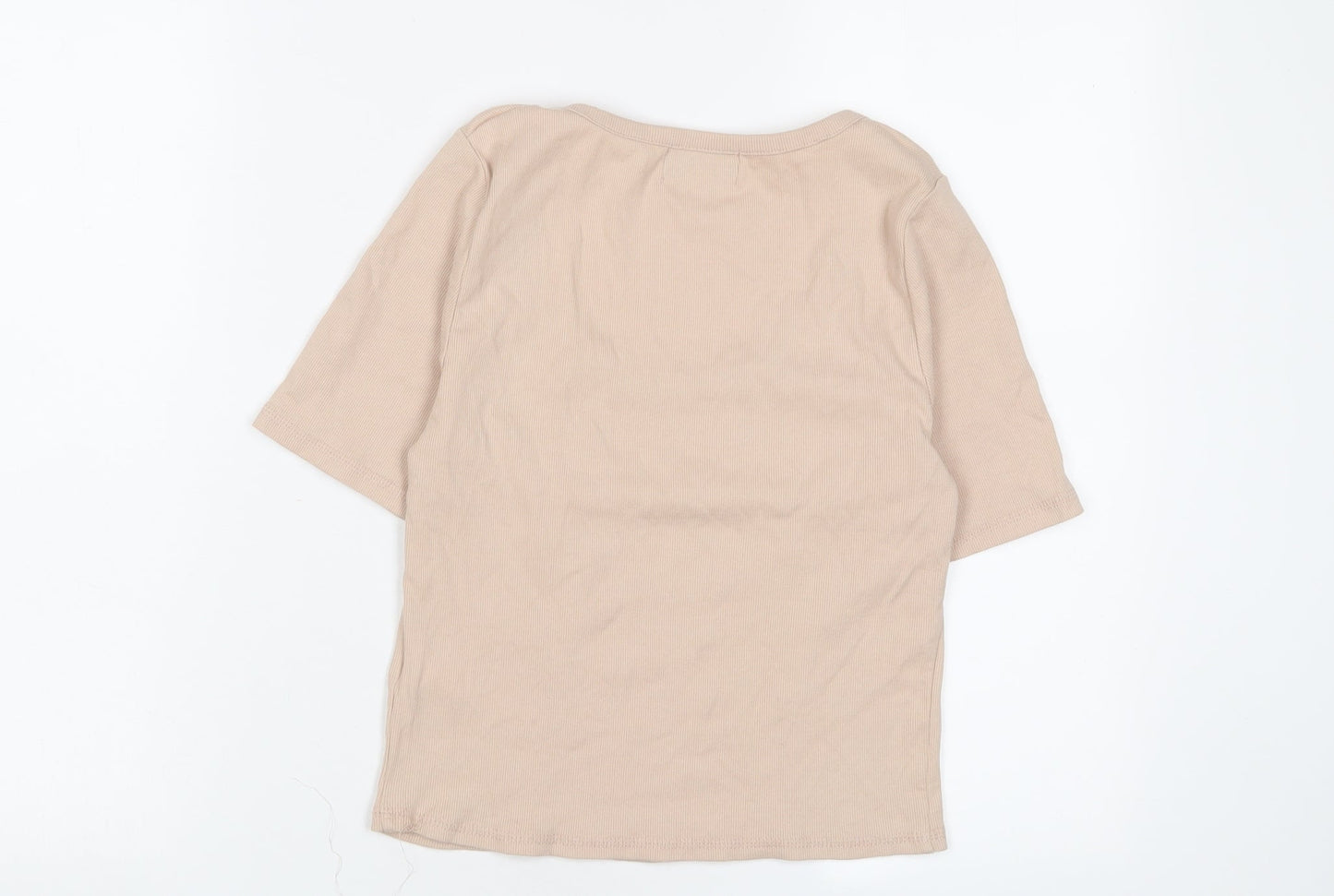Topshop Womens Pink Cotton Cropped T-Shirt Size 12 Scoop Neck