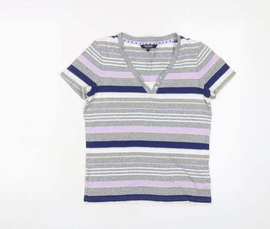 Maine Womens Multicoloured Striped Cotton Basic T-Shirt Size 10 V-Neck