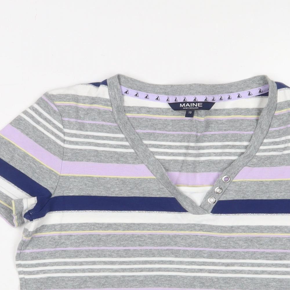 Maine Womens Multicoloured Striped Cotton Basic T-Shirt Size 10 V-Neck