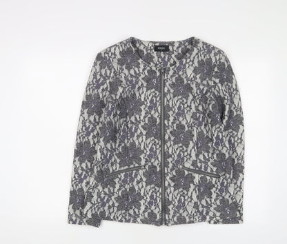 Klass Womens Grey Fair Isle Jacket Size 12 - Zip Pockets