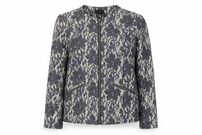 Klass Womens Grey Fair Isle Jacket Size 12 - Zip Pockets