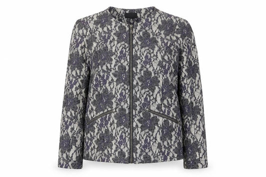 Klass Womens Grey Fair Isle Jacket Size 12 - Zip Pockets